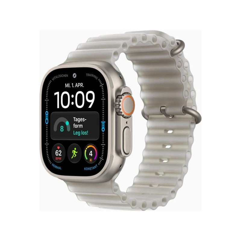 Apple Watch Ultra 4 49mm Titanium Natur avec Translucent Grey Ocean Band MJAD4